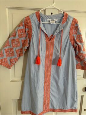 Gretchen Scott Designs Blue & Orange Striped Mini Dress with Tassels
